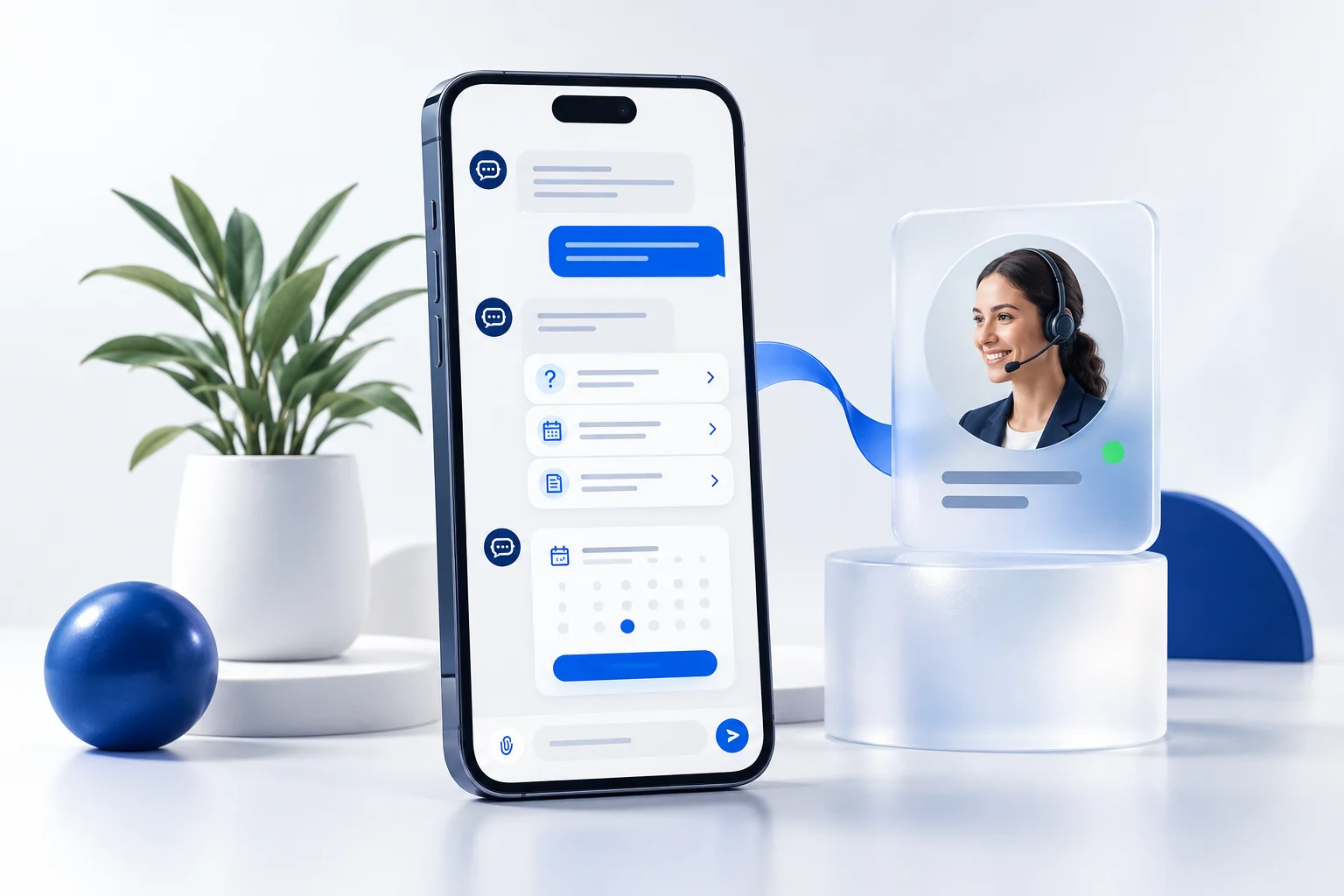 Conversa ilustrativa no celular com encaminhamento para atendimento humano
